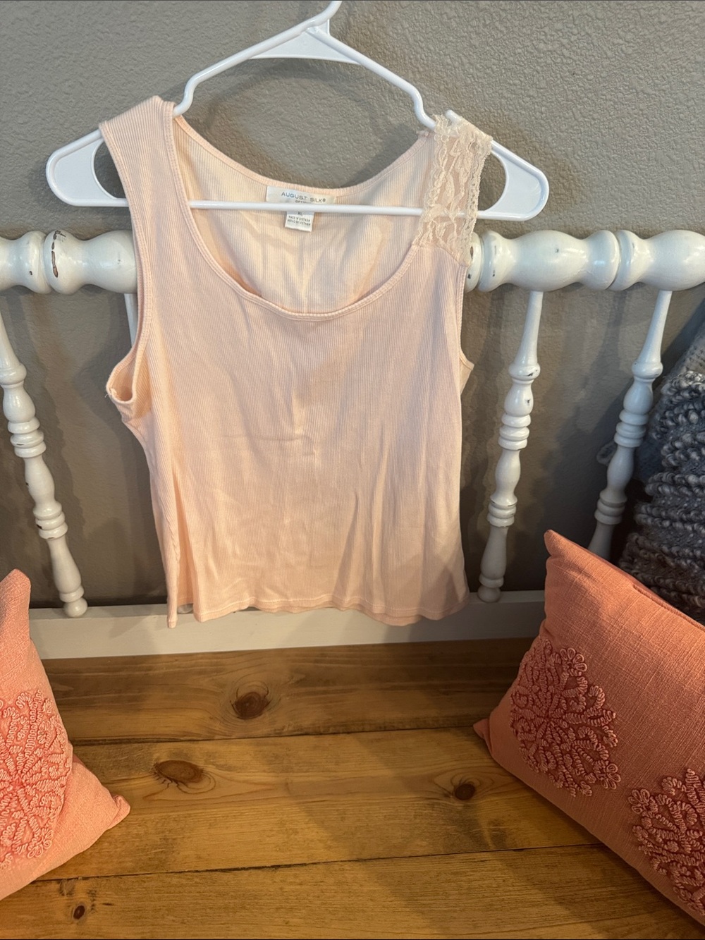 august silk Pale Pink peachy Lace-Shoulder Tank Top